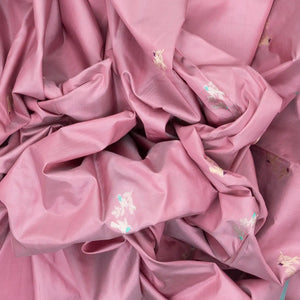 Dusty Pink Handloom Banarasi Silk Saree With Meena Bird Buttas