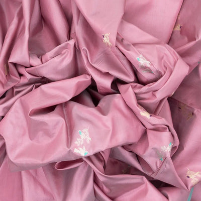 Dusty Pink Handloom Banarasi Silk Saree With Meena Bird Buttas