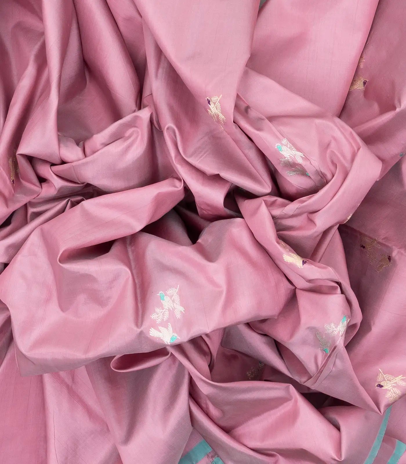 Dusty Pink Handloom Banarasi Silk Saree With Meena Bird Buttas