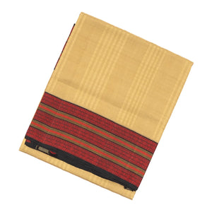 Beige Handloom Kora Silk Saree With Checks & Black Border