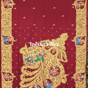 Maroon Sankha (Shell) Pattachitra Saree