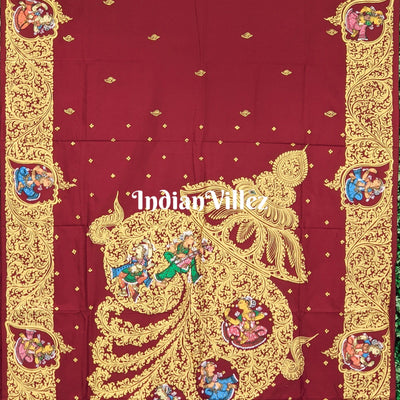 Maroon Sankha (Shell) Pattachitra Saree