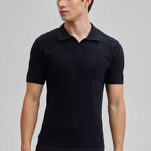 Black Knitted Polo T-Shirt