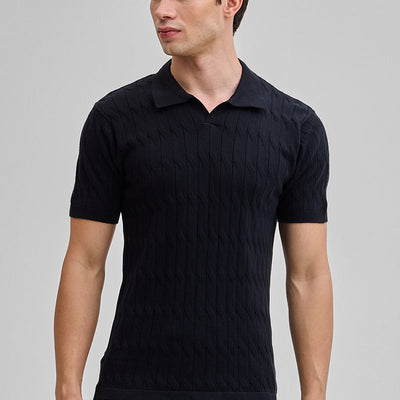 Black Knitted Polo T-Shirt