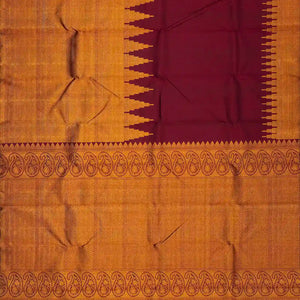Maroon Handloom Kanchipuram Silk Saree With Temple Motif Border