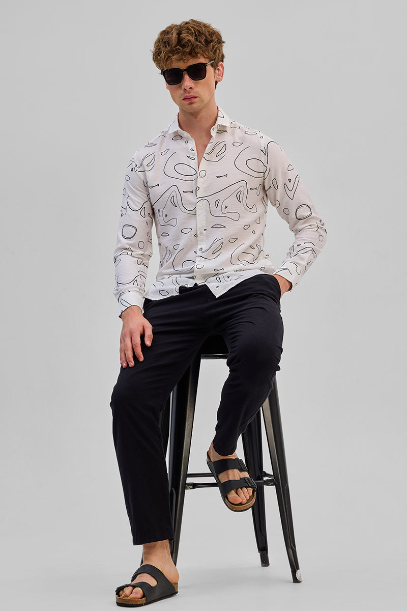 Cream Abstract Slim Fit Shirt
