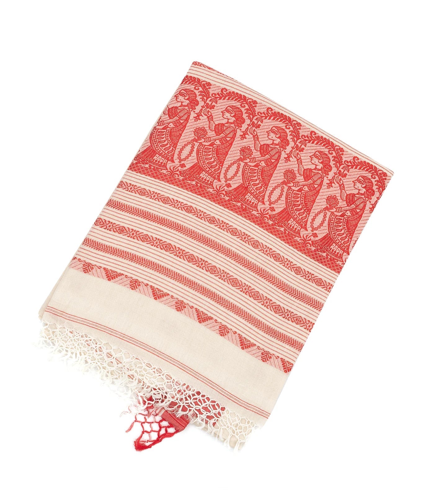 Off White Handloom Bengal Cotton Saree With Floral Buttas