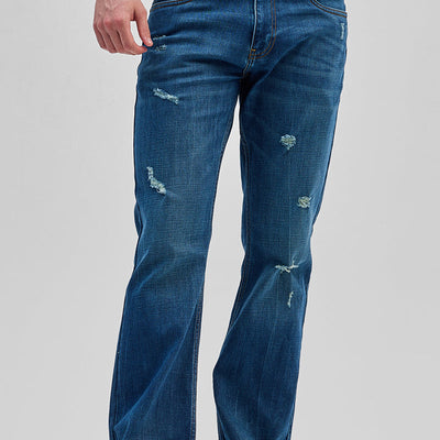 Denim Blue Distressed Bootcut Jeans