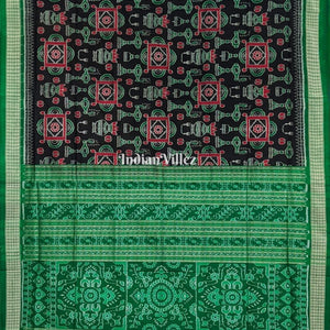 Black Green Kumbha Design With Patli Exclusive Sambalpuri Ikat Silk Saree