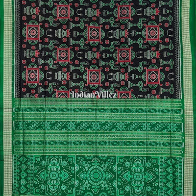Black Green Kumbha Design With Patli Exclusive Sambalpuri Ikat Silk Saree