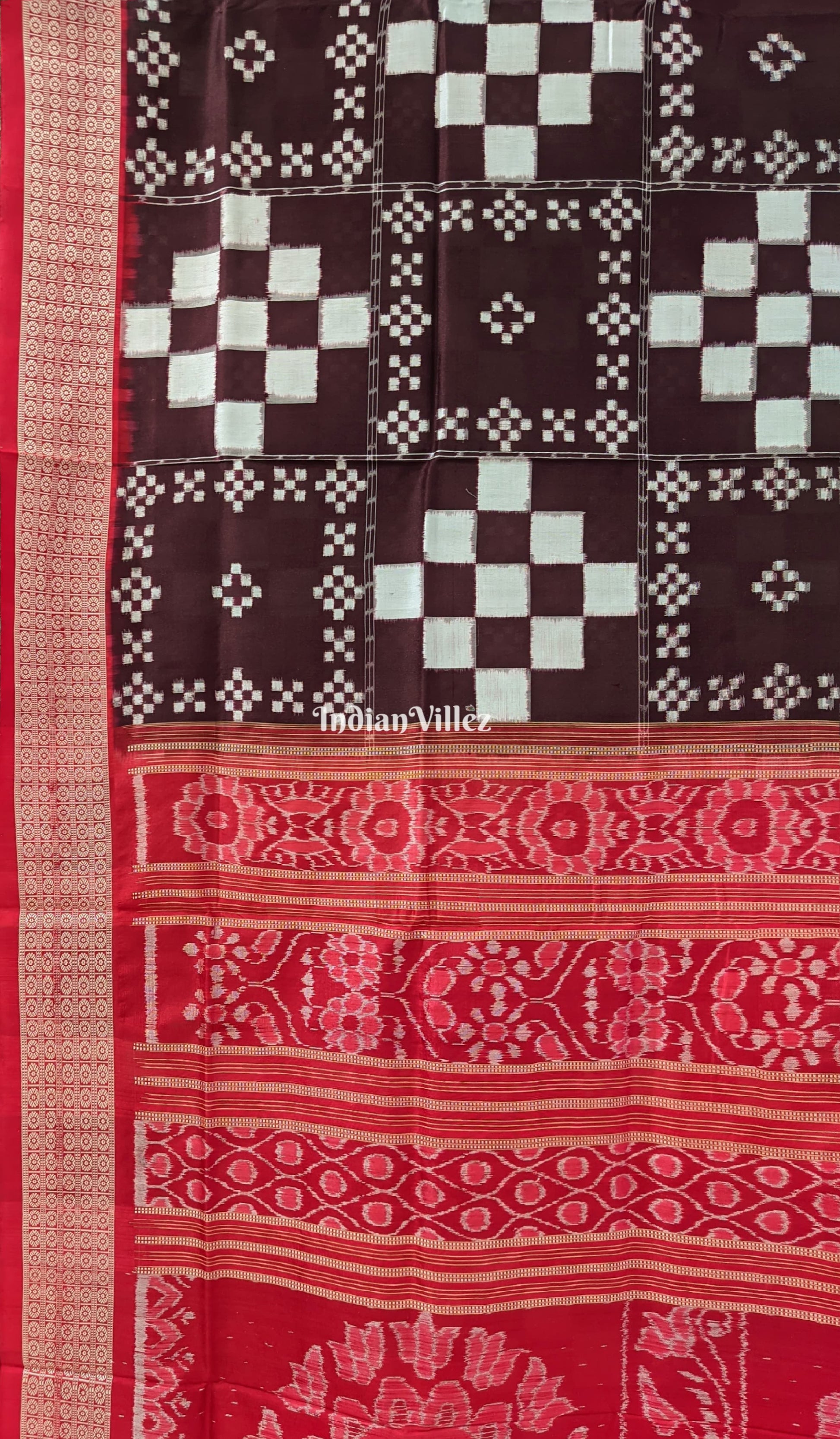 Wine Red Pasapali Theme Sambalpuri Silk Saree