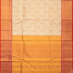 Beige Handloom Kanchipuram Tissue Silk Saree With Meenakari Floral Motifs
