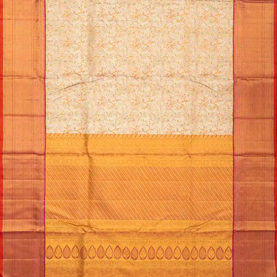 Beige Handloom Kanchipuram Tissue Silk Saree With Meenakari Floral Motifs
