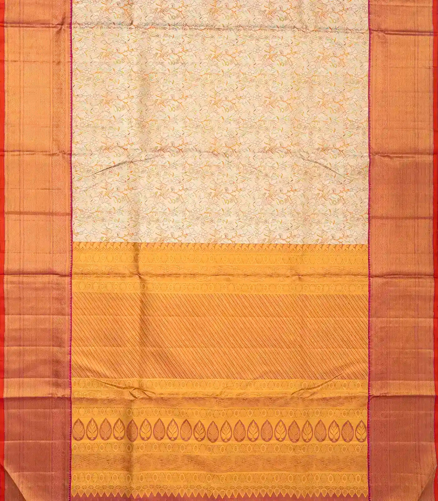 Beige Handloom Kanchipuram Tissue Silk Saree With Meenakari Floral Motifs