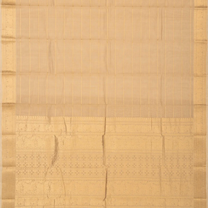 Taupe Handloom Kanchi Cotton Saree With Zari Stripes