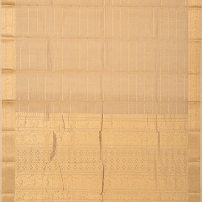 Taupe Handloom Kanchi Cotton Saree With Zari Stripes