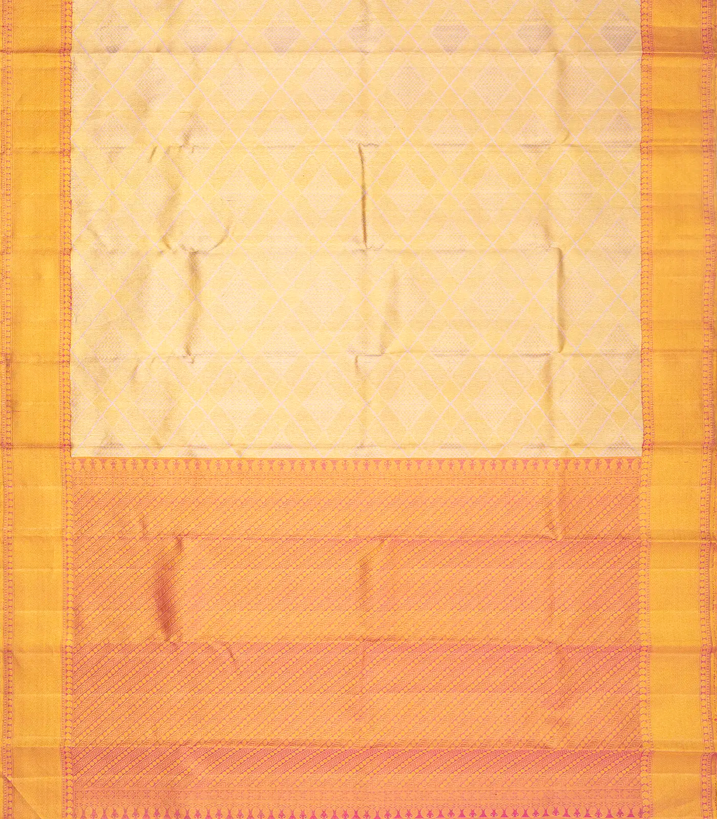 Off White Handloom Kanchipuram Tissue Silk Saree With Diamond Motifs