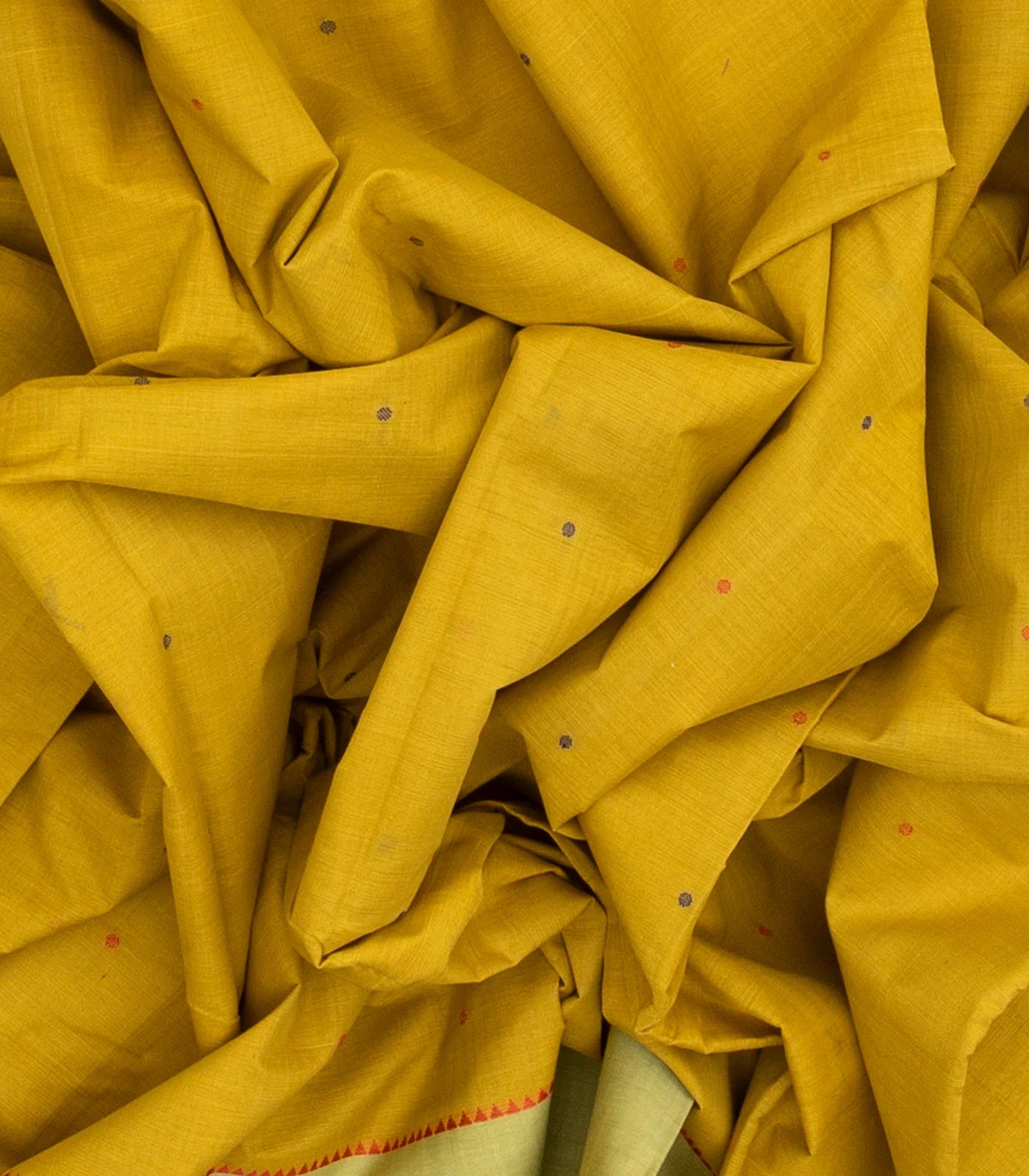 Olive Green Handloom Kanchi Cotton Saree With Coin Buttas