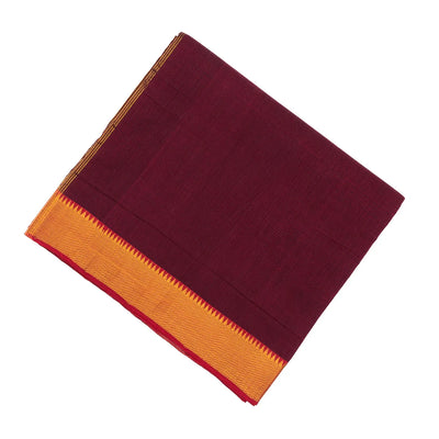Burgundy Mangalagiri Cotton Saree With Contrast Zari Border