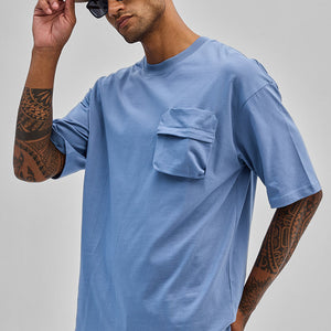 Blue Utility Pocket Oversized T-Shirt