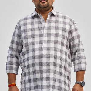 Grey Checks Linen Blend Shirt
