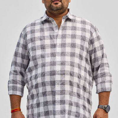 Grey Checks Linen Blend Shirt