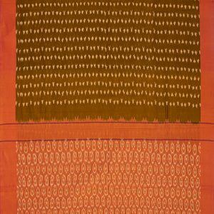 Olive Green Handloom Orissa Cotton Saree With Tie & Dye Motifs