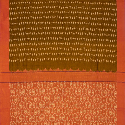 Olive Green Handloom Orissa Cotton Saree With Tie & Dye Motifs