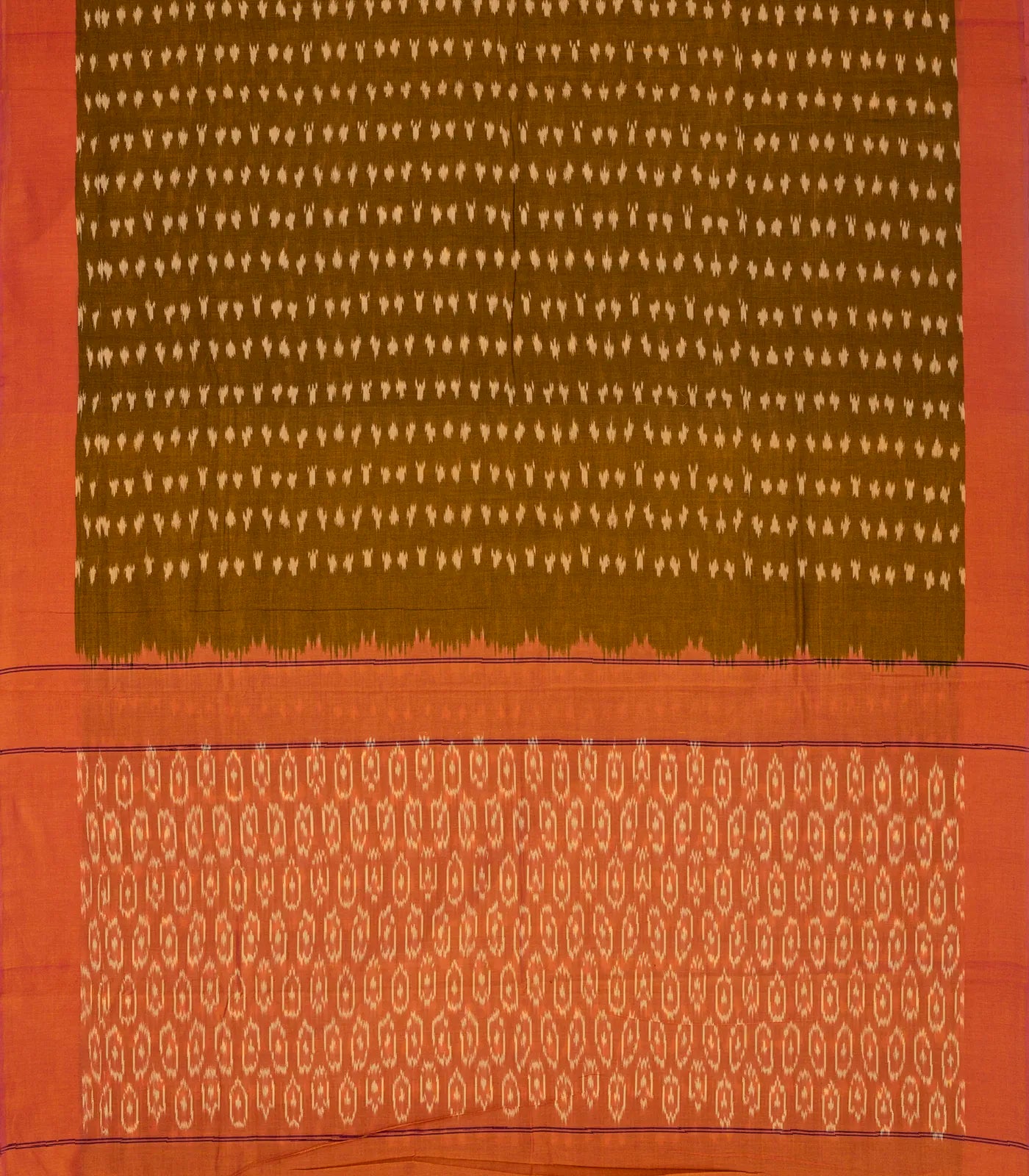 Olive Green Handloom Orissa Cotton Saree With Tie & Dye Motifs