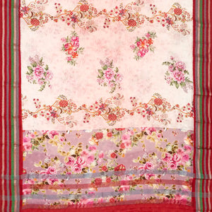 Baby Pink Chanderi Cotton Saree With Printed Floral Motifs