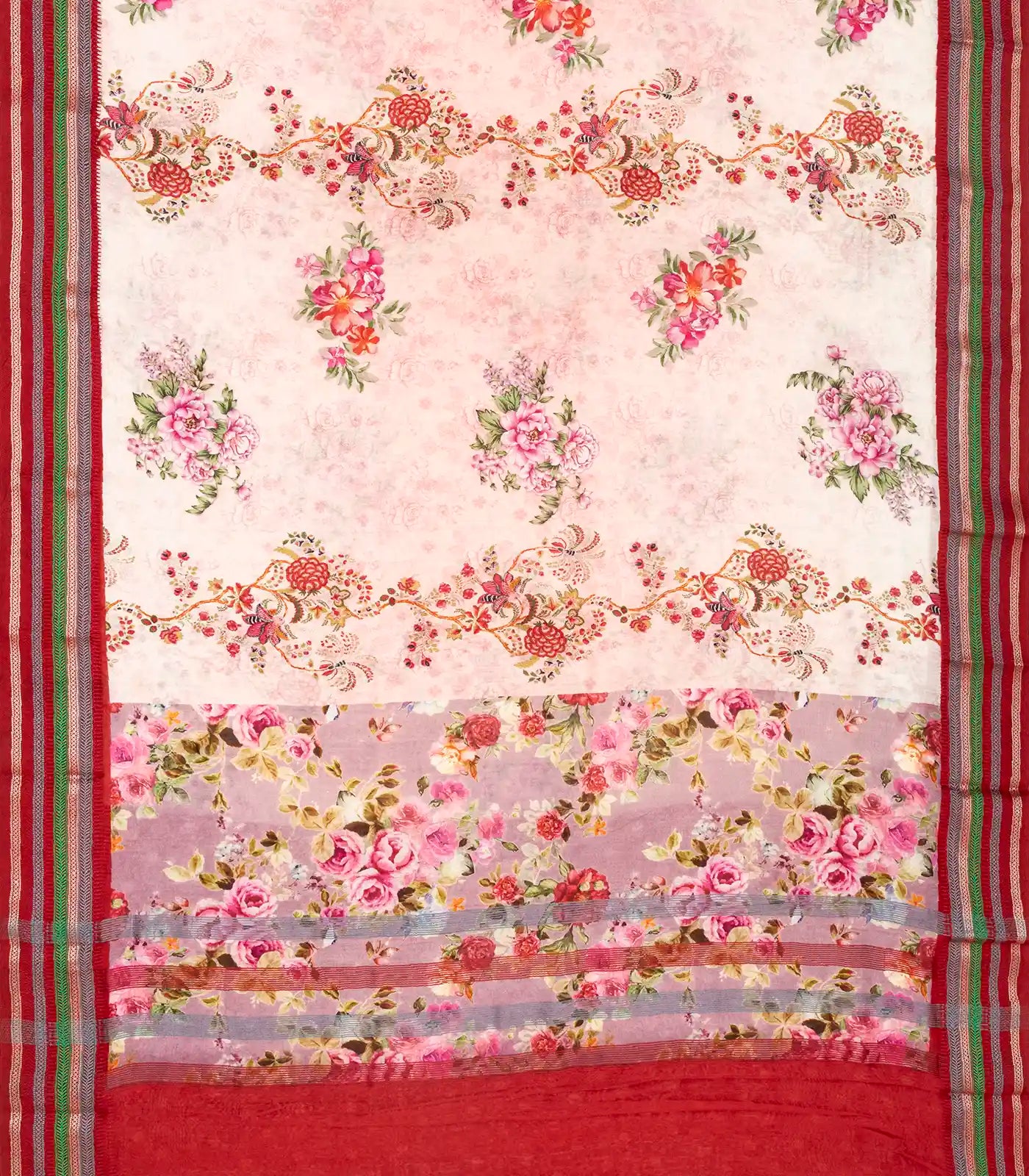 Baby Pink Chanderi Cotton Saree With Printed Floral Motifs