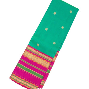 Sea Green Handloom Kanchipuram Korvai Silk Saree With Annam Buttas