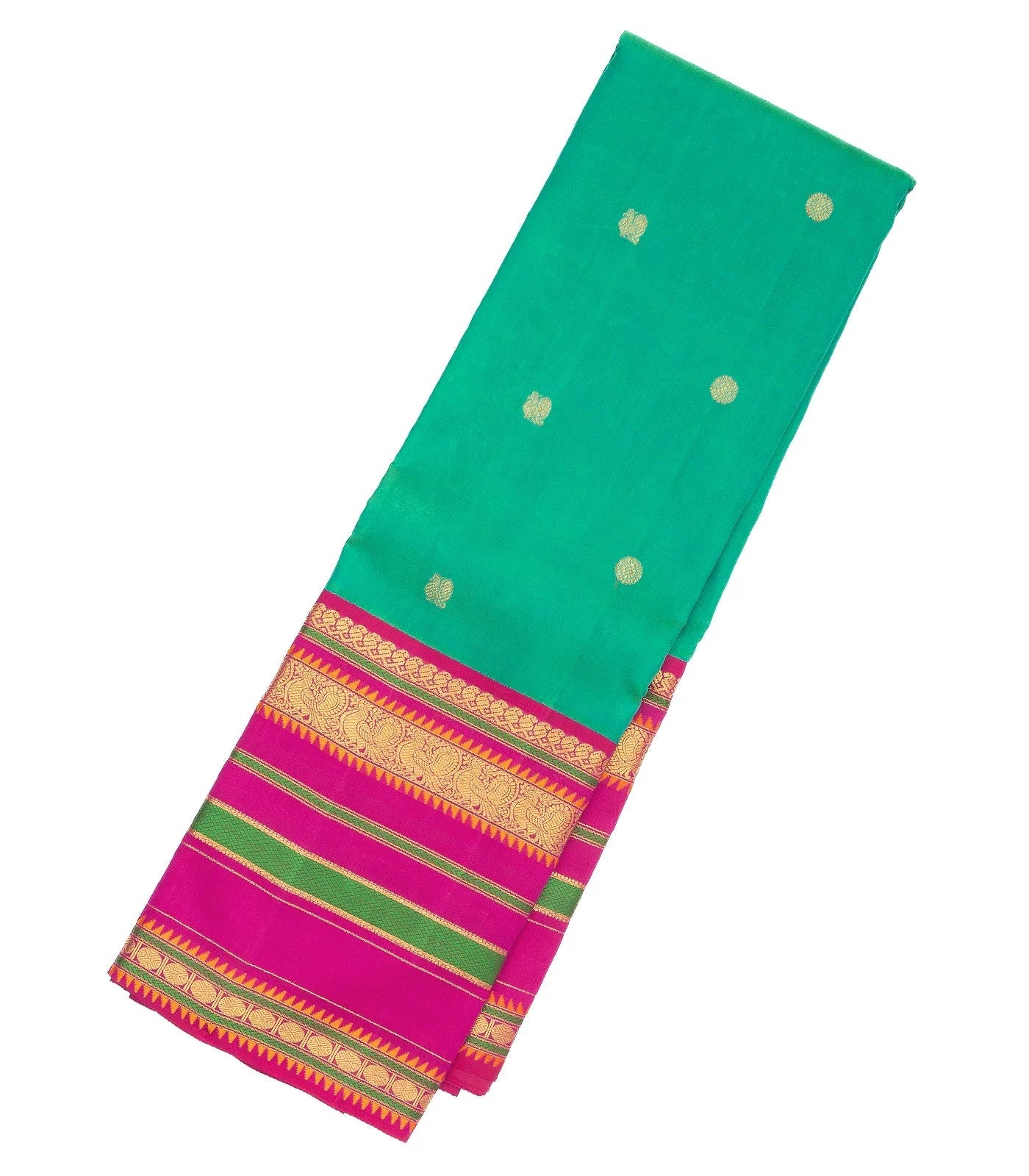 Sea Green Handloom Kanchipuram Korvai Silk Saree With Annam Buttas