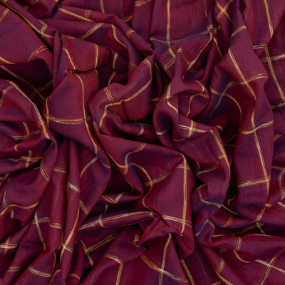 Magenta Bengal Cotton Saree With Printed Checks