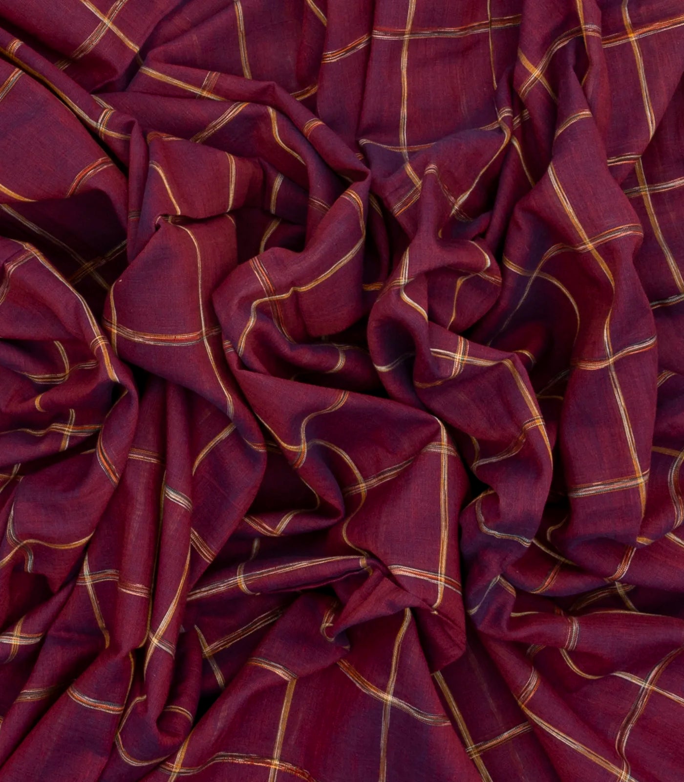 Magenta Bengal Cotton Saree With Printed Checks