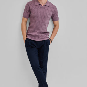Navy Textured Relaxed Fit Trousers