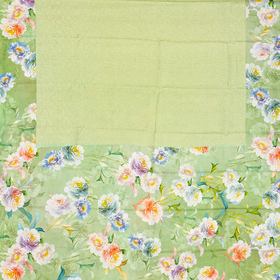 Light Green Handloom Kanchipuram Silk Saree With Printed Border and Pallu