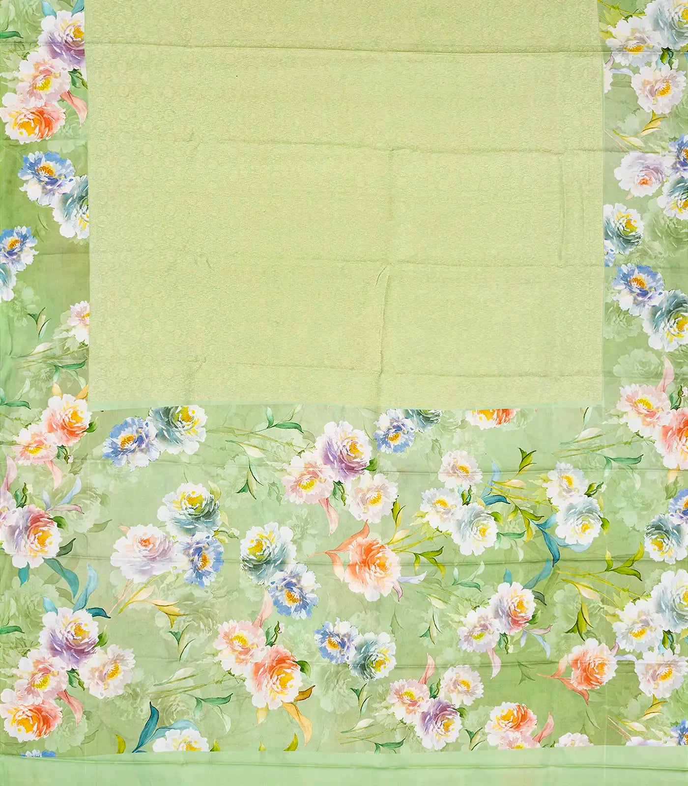 Light Green Handloom Kanchipuram Silk Saree With Printed Border and Pallu