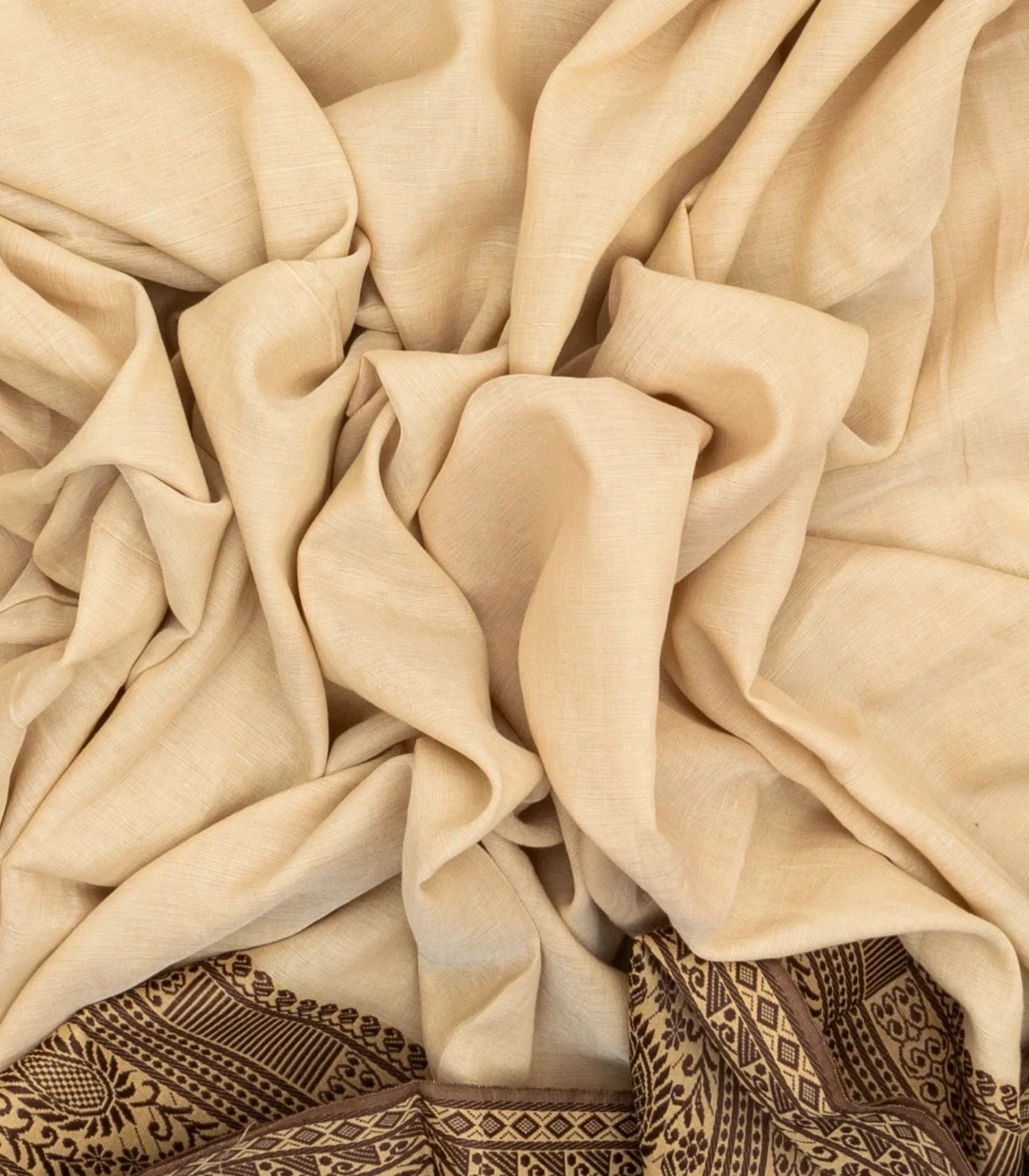 Taupe Bengal Cotton Saree With Mango Motifs  In Border