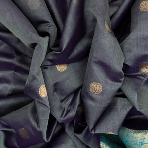 Grey Handloom Silk Cotton Saree With Yazhi Buttas