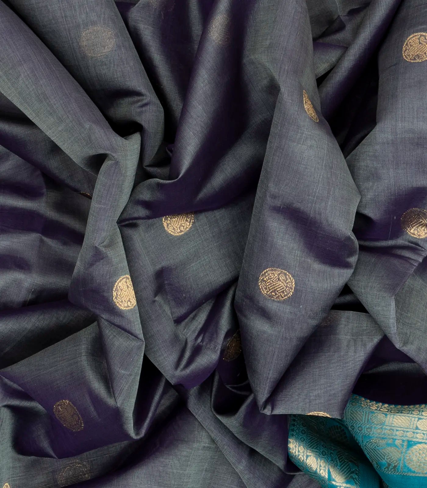 Grey Handloom Silk Cotton Saree With Yazhi Buttas