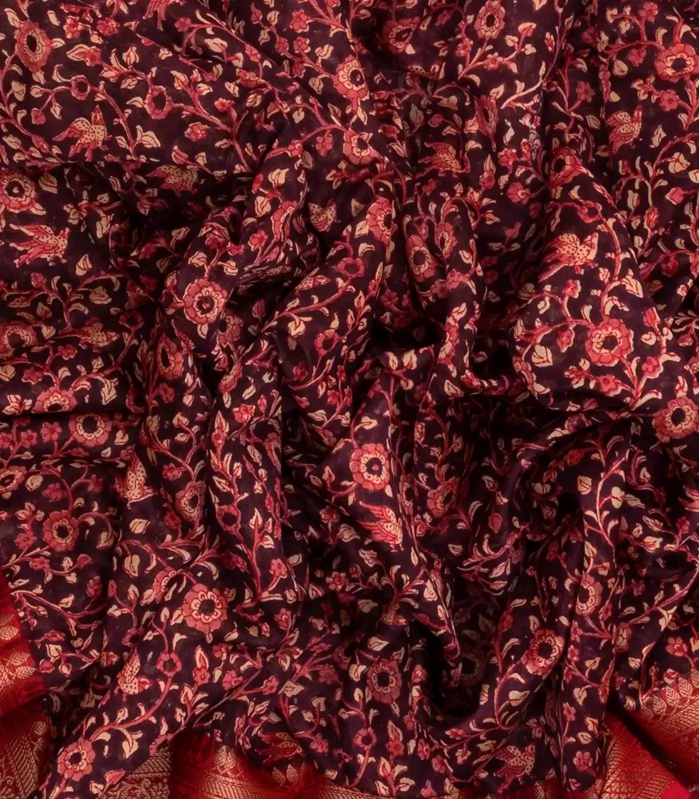 Maroon Woven Chanderi Cotton Saree With Red Border