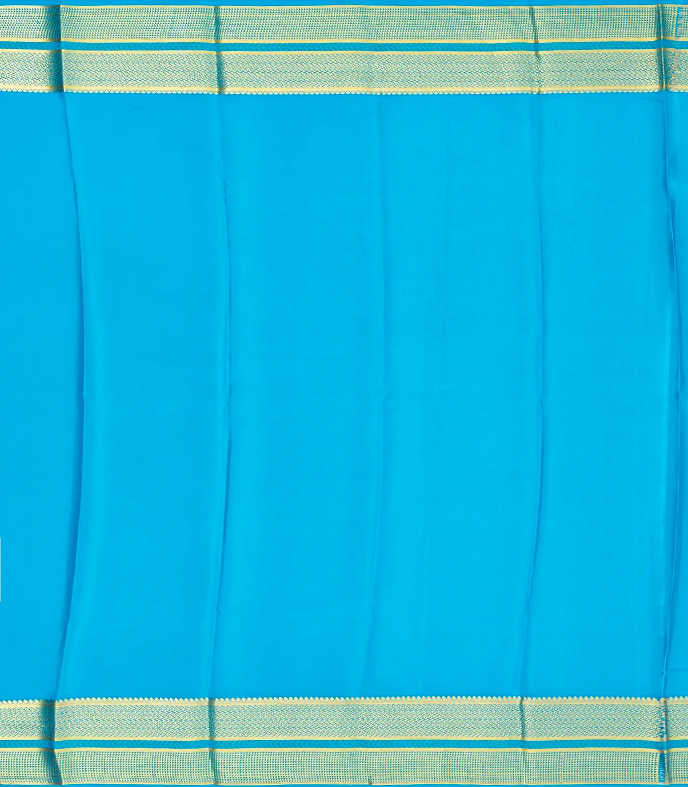 Turquoise Mysore Crepe Silk Saree With Floral Buttas & Zari Border