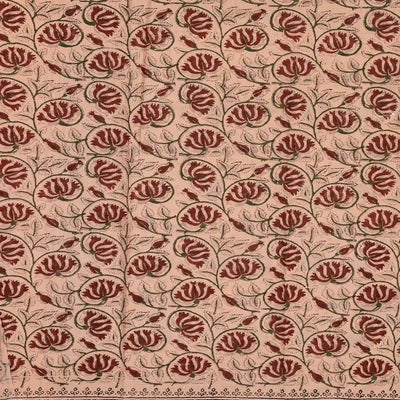 Light Peach Woven Jaipur Cotton Saree Printed With Floral Motifs