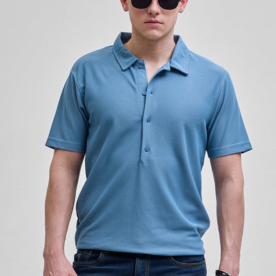Blue Textured Polo T-Shirt