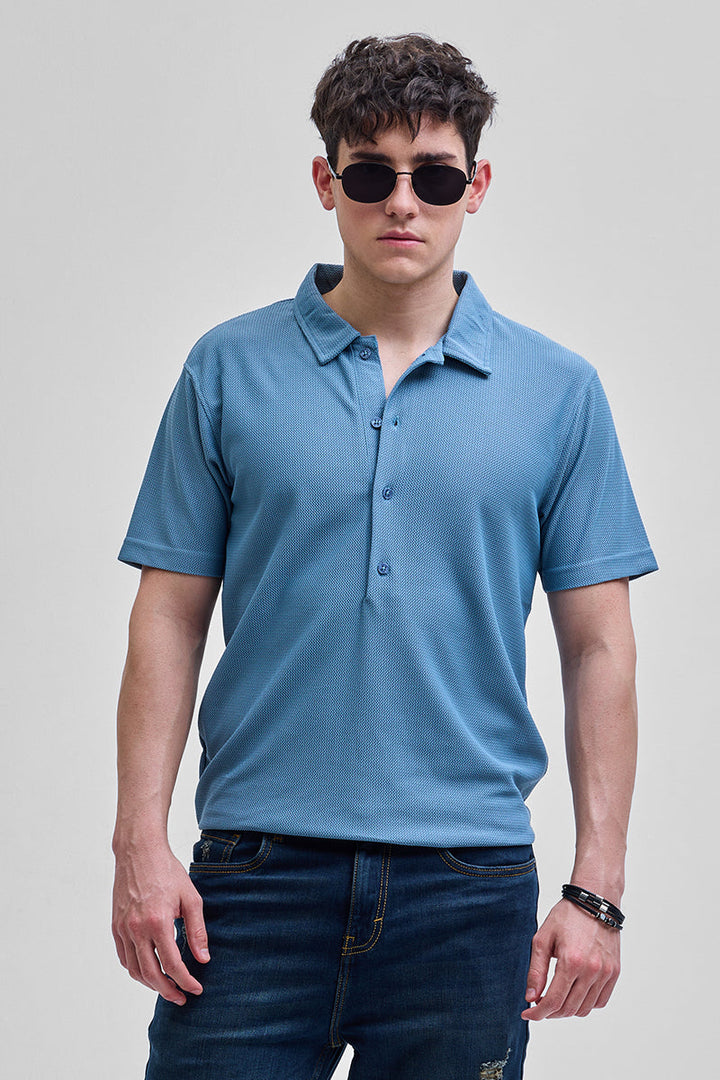 Blue Textured Polo T-Shirt