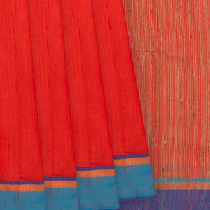 Orange Handwoven Dupion  Silk Saree With Blue & Purple Border-Orange