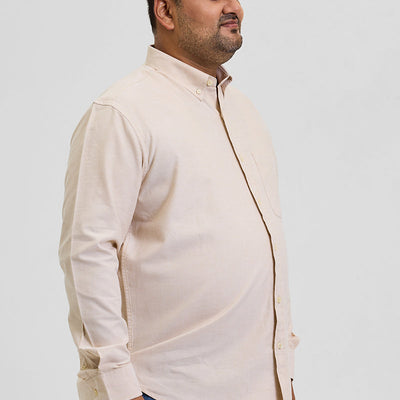 Beige Button Down Regular Fit Shirt