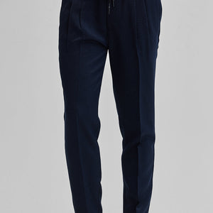 Navy Textured Relaxed Fit Trousers