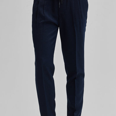 Navy Textured Relaxed Fit Trousers